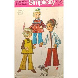 Vintage Simplicity 8522 Toddler Sewing Pattern Size 1 For Bell-Bottom Pants & To